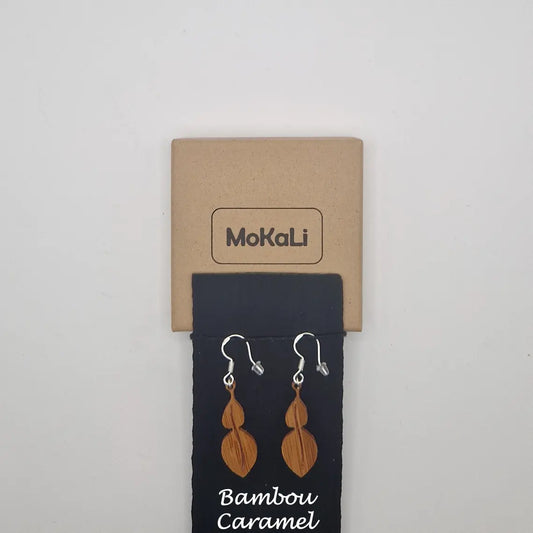 Boucles d'oreilles feuilles combava Cans MoKaLi bambou caramel