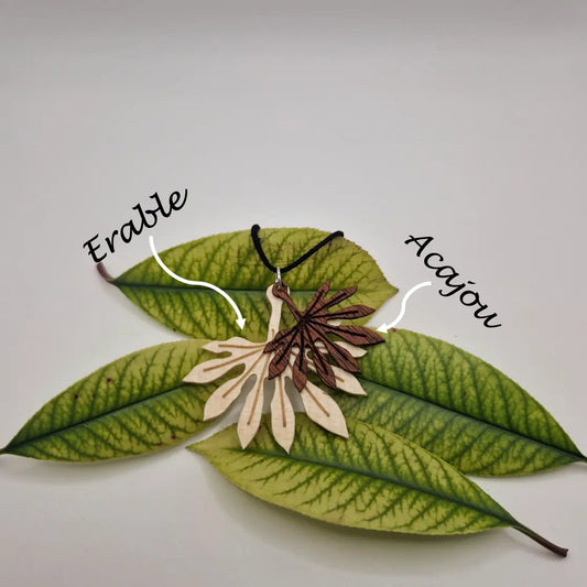 Pendentif feuille aralia Planchon écoresponsable MoKaLi érabl acajou