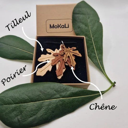 Pendentif feuille de figuier Tillion écoresponsable MoKaLi Tilleul Poirier Chêne