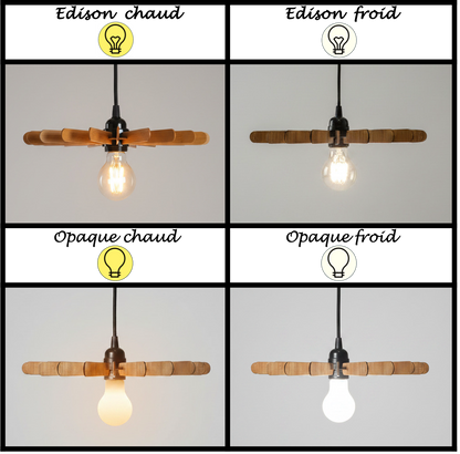 Quatre choix d'ampoule sont possibles: Edison froide ou chaude  ou Opaque froide ou chaude