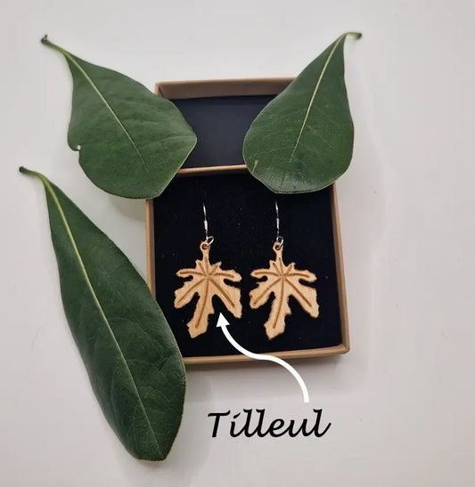 Boucles d'oreilles feuilles figuier Tillion MoKaLi tilleul