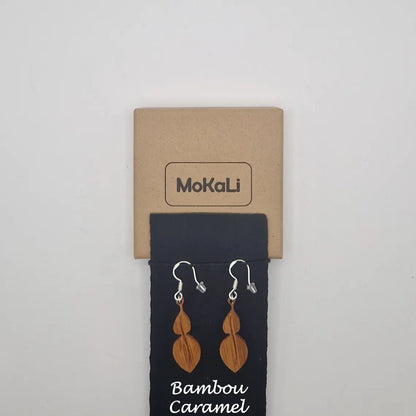 Boucles d'oreilles feuilles combava Cans MoKaLi bambou caramel