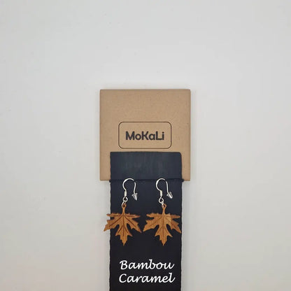 Boucles d'oreilles feuilles érable Jaume MoKaLi bambou caramel