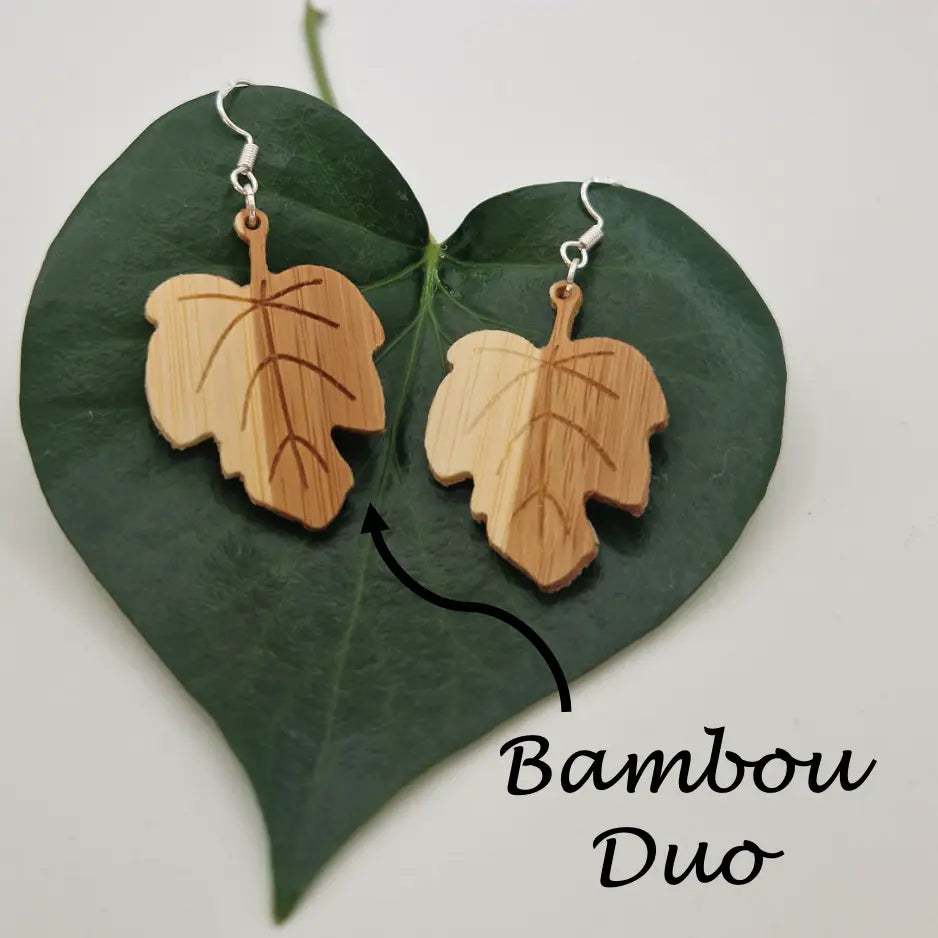 Boucles d'oreilles feuilles figuier Rethel MoKaLi bambou duo