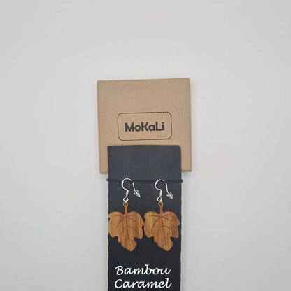 Boucles d'oreilles feuilles figuier Rethel MoKaLi bambou caramel
