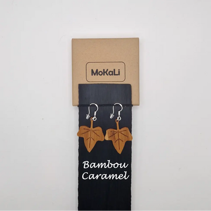 Boucles d'oreilles feuilles lierre Riu MoKaLi bambou caramel