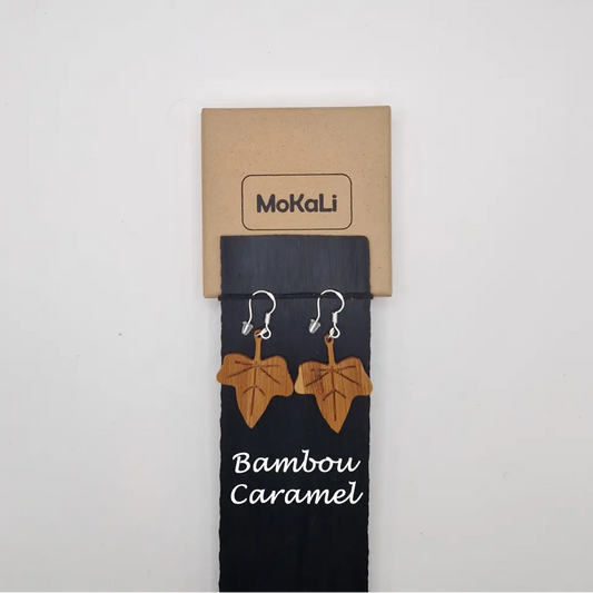 Boucles d'oreilles feuilles lierre Riu MoKaLi bambou caramel