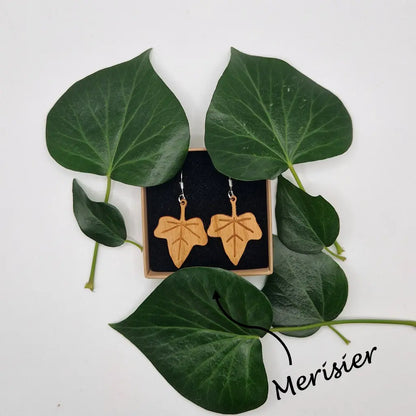 Boucles d'oreilles feuilles lierre Riu MoKaLi merisier