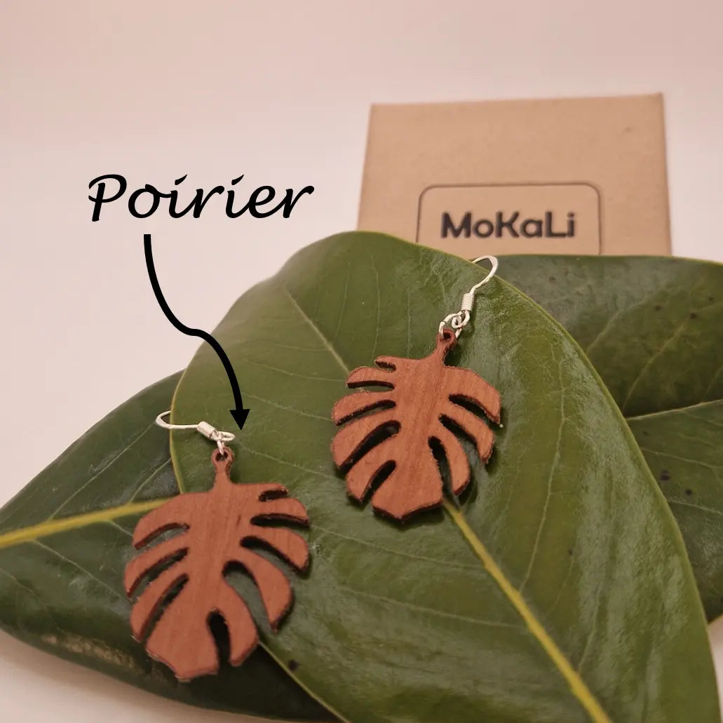 Boucles d'oreilles feuilles monstera Esplanade MoKaLi poirier