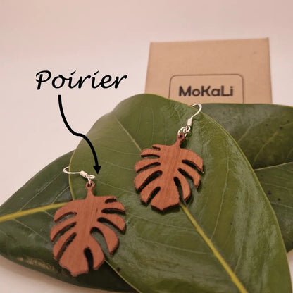 Boucles d'oreilles feuilles monstera Esplanade MoKaLi poirier