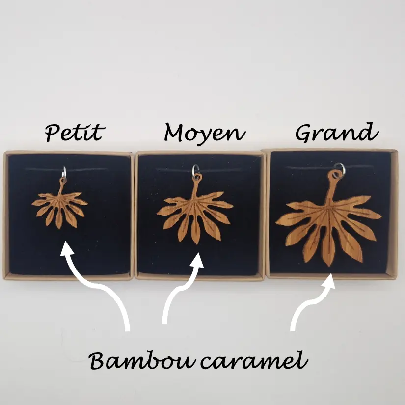 Pendentif feuille aralia Planchon écoresponsable MoKaLi taille petit moyen grand