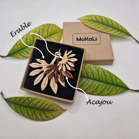 Pendentif feuille aralia Planchon écoresponsable MoKaLi érable acajou