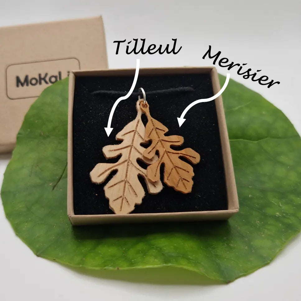 Pendentif feuille de chêne écoresponsable MoKaLi Tilleul Merissier