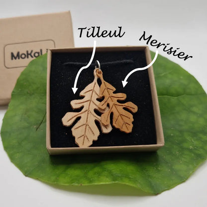 Pendentif feuille de chêne écoresponsable MoKaLi Tilleul Merissier