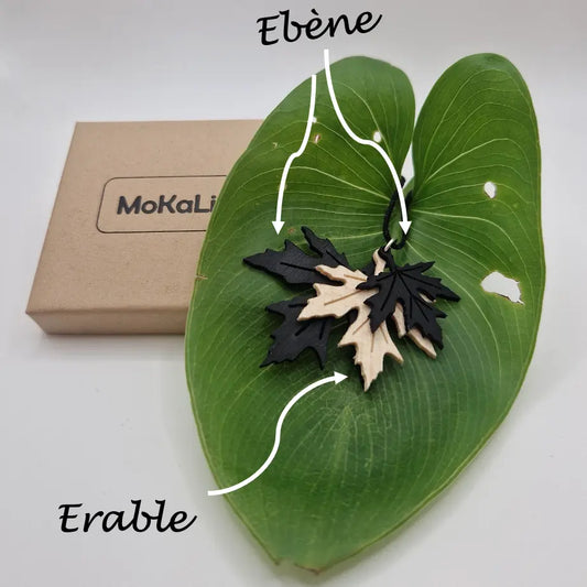 Pendentif feuille d'érable écoresponsable MoKaLi ebene erable ebene