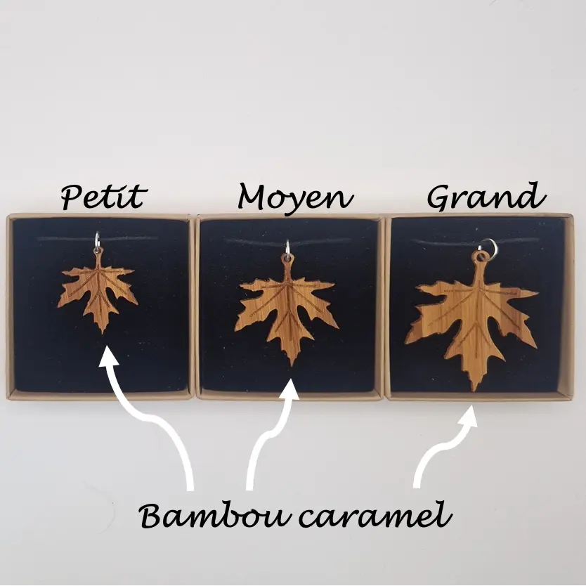 Pendentif feuille d'érable écoresponsable MoKaLi taille petit moyen grand bambou caramel