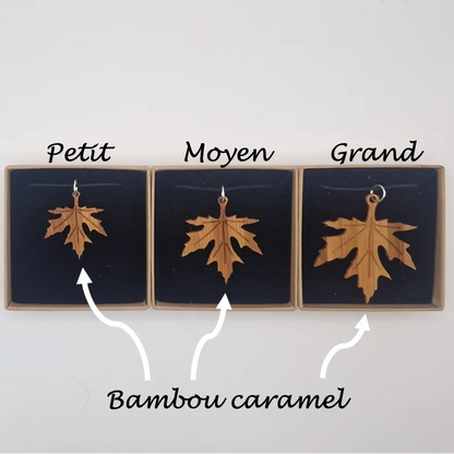 Pendentif feuille d'érable écoresponsable MoKaLi taille petit moyen grand bambou caramel