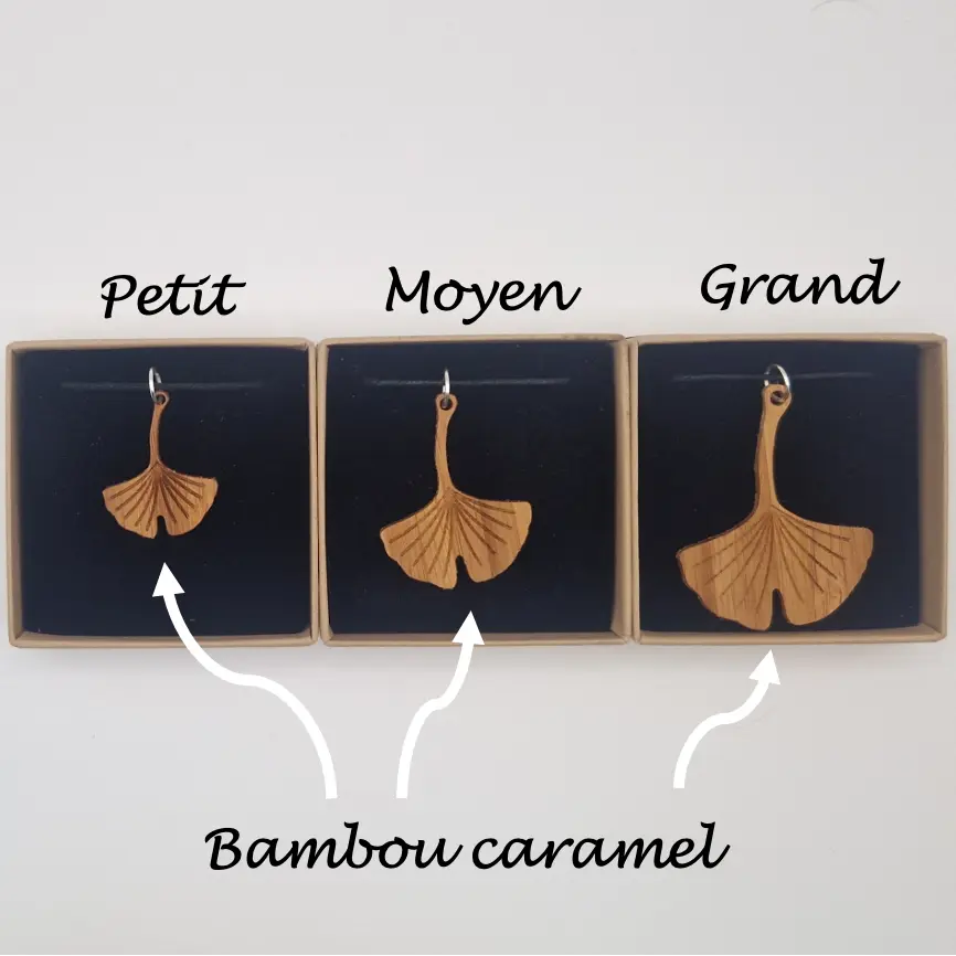 Pendentif feuille de ginkgo Acconier écoresponsable MoKaLi taille petit moyen grand