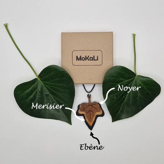 Pendentif feuille de lierre Riu écoresponsable MoKaLi ebene merisier noyer