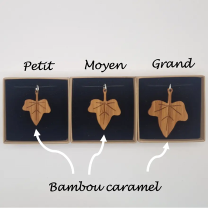 Pendentif feuille de lierre Riu écoresponsable MoKaLi taille petit moyen grand bambou caramel